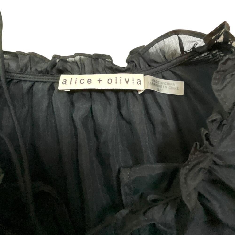 Alice + Olivia Julius Voluminous Blouson Sleeve Blouse Womens Small Black - Picture 11 of 13